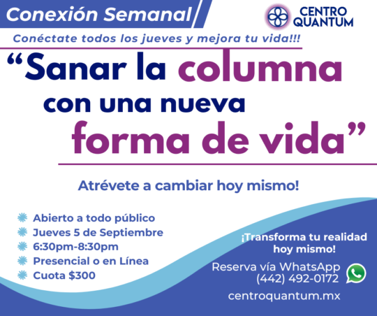 5 Sept – Conexión Semanal “Sanar la columna con una nueva forma de vida”