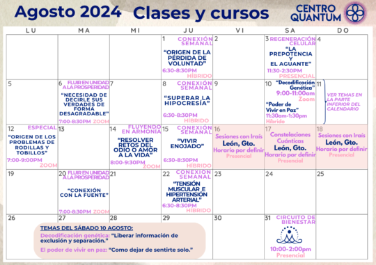 Calendario de Actividades de Agosto