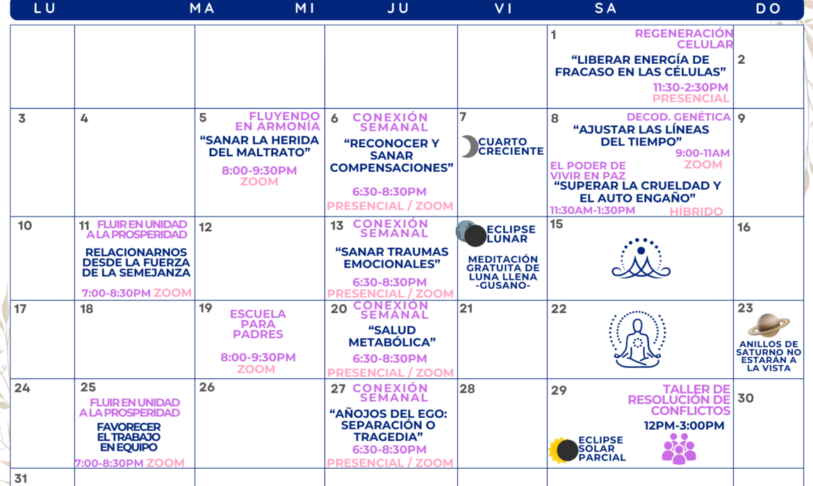 Calendario de actividades de Marzo