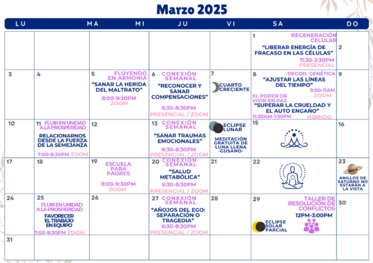Calendario de actividades de Marzo