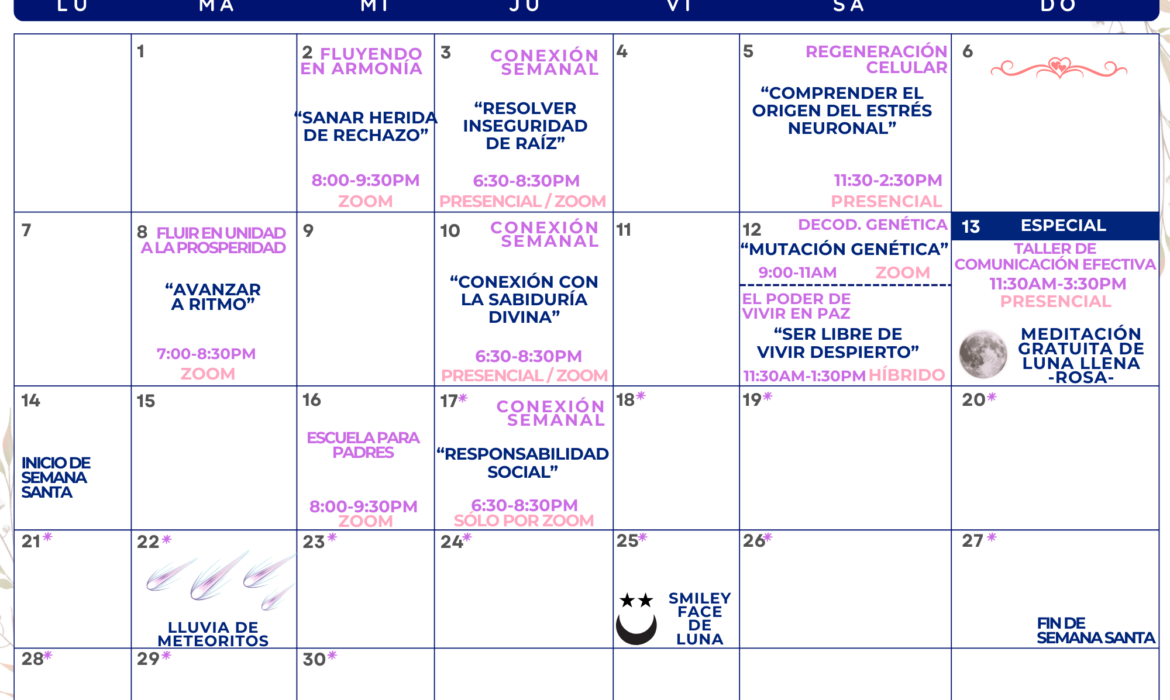 Abril – Calendario de cursos y actividades