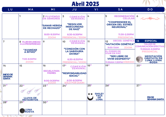 Abril – Calendario de cursos y actividades