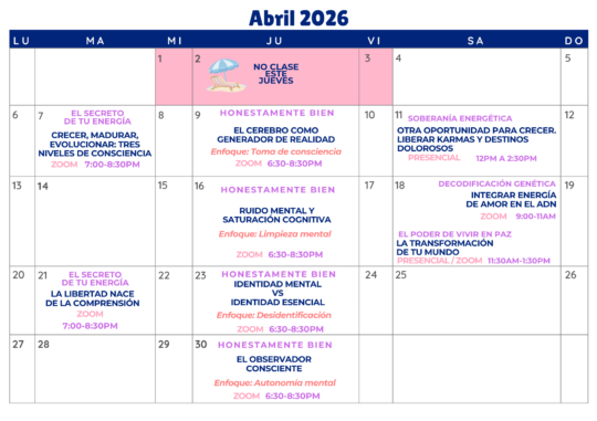 Abril – Calendario de actividades –